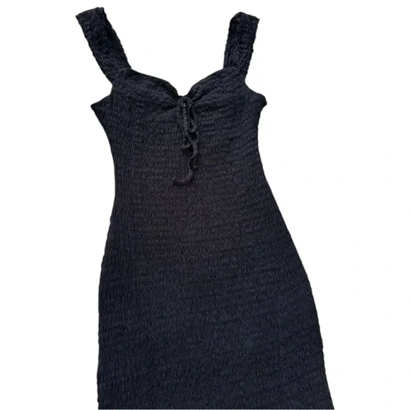 Free People Eleni Bodycon Maxi Dress Size M Black Smocked Side Slit - Picture 3 of 14